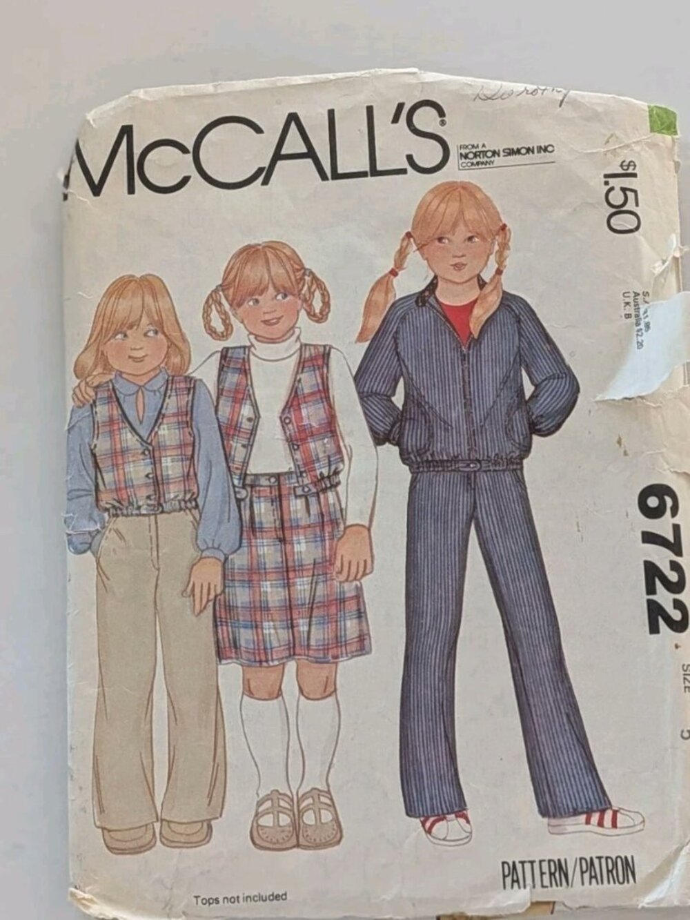 Vintage McCall's 1979 Sew Pattern 6722 Girls Jacket Vest Skirt Pants Size 5